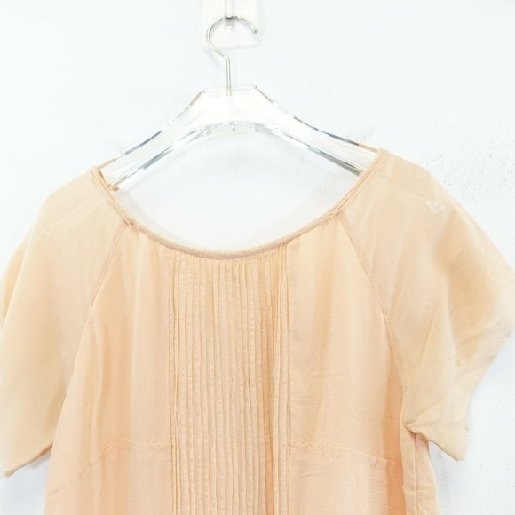 SWILDENS Dress Peach Orange Shift Mini 1 XS Ruffle Pleated‎ Sheer Raglan Solid - Picture 4 of 10